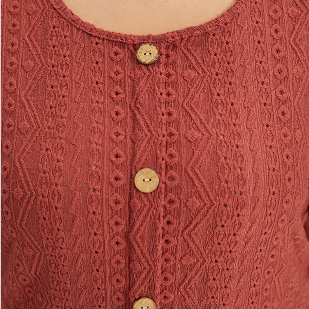 BloomChic Rust Eyelet Button-Front Top - Picture 4 of 5